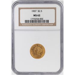 1907 $2 1/2 Liberty Head Quarter Eagle Gold Coin NGC MS62