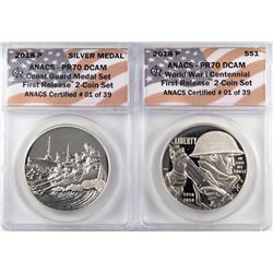 2018-P Proof $1 WWI Centennial Coin & Coast Guard Medal Set ANACS PR70 DCAM First Release