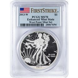 2013-W $1 Enhanced Mint State American Silver Eagle Coin PCGS MS70 First Strike