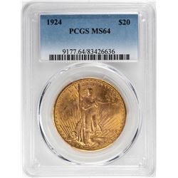1924 $20 St. Gaudens Double Eagle Gold Coin PCGS MS64