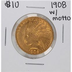 1908 with Motto $10 Indian Head Eagle Gold Coin