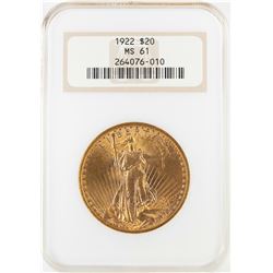 1922 $20 St. Gaudens Double Eagle Gold Coin NGC MS61