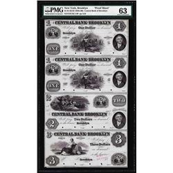 Uncut Sheet 1850-60's Central Bank of Brooklyn Proof Obsolete Notes PMG Choice Unc. 63