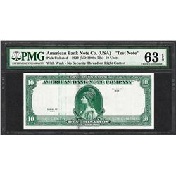 1929 10 Unit American Bank Note Co. "Test Note" PMG Choice Uncirculated 63EPQ