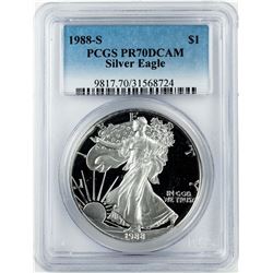 1988-S $1 Proof American Silver Eagle Coin PCGS PR70DCAM