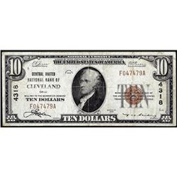 1929 $10 United National Bank of Cleveland, Ohio CH# 4318 National Currency Note