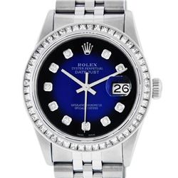 Rolex Men's Stainless Steel Blue Vignette Princess Cut Diamond Datejust Wristwatch
