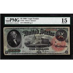 1869 $2 Rainbow Legal Tender Note Fr.42 PMG Choice Fine 15