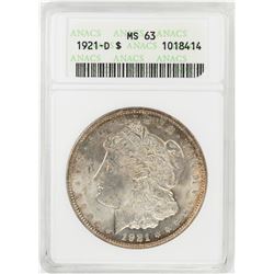 1921-D $1 Morgan Silver Dollar Coin ANACS MS63