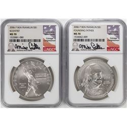 Lot of (2) 2006-P $1 Ben Franklin Silver Dollar Coins NGC MS70 Mike Castle Signature