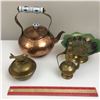 Image 1 : BRASS AND COPPER LOT TEA POT DISH ETC