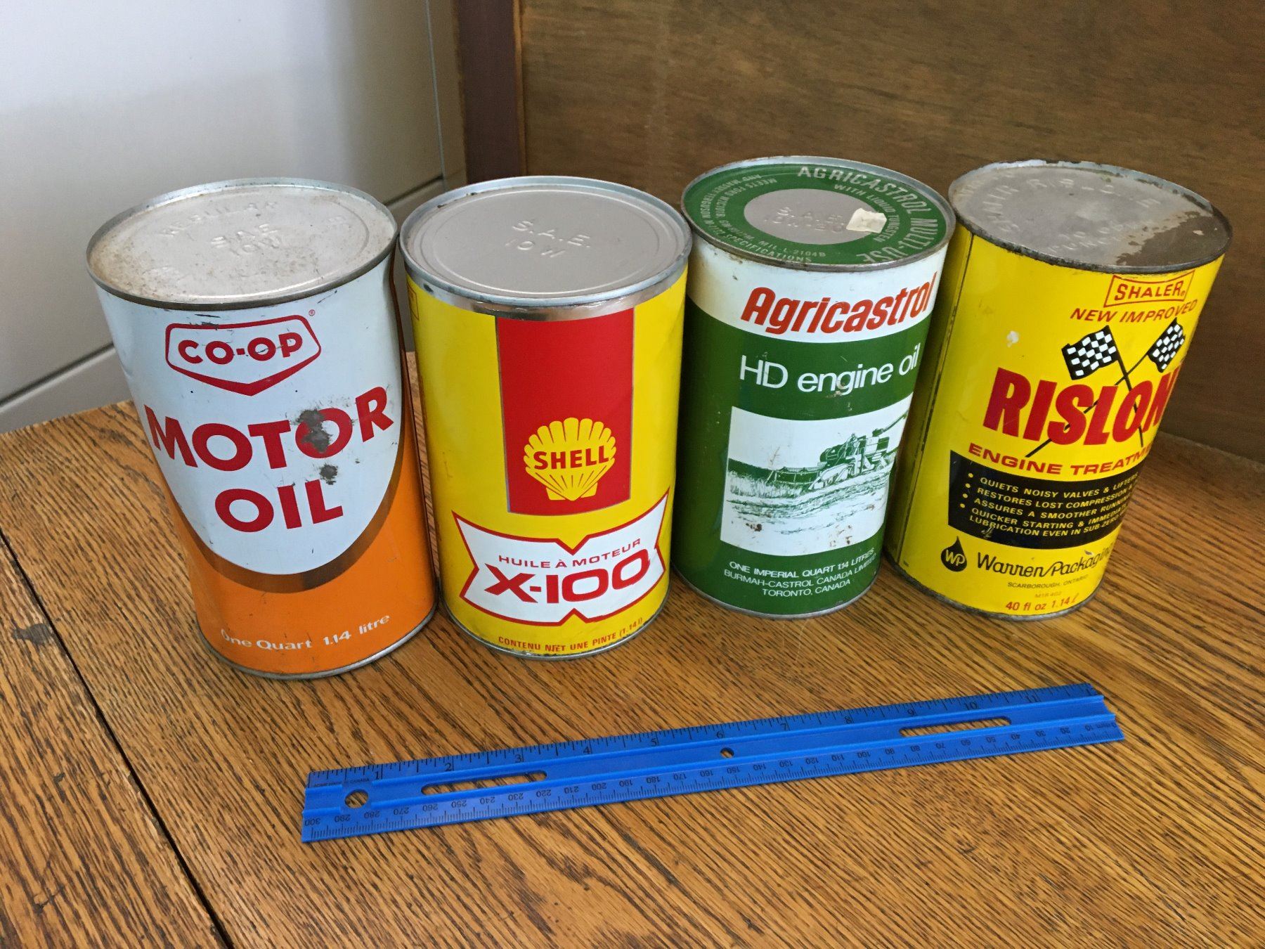 LOT OF 4 VARIOUS 1 QUART OIL CANS FULL