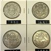 Image 1 : LOT OF 4 CANADA SILVER 50 CENT PIECES 1950 1951 1952 1953