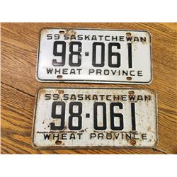 PAIR 1959 SASKATCHEWAN LICENCE PLATES