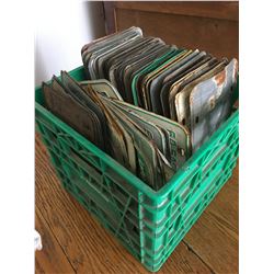 MILK CRATE OF LICENCE PLATES MOSTLY SASK