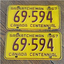 PAIR OF 1967 SASK LICENCE PLATES