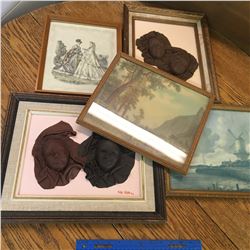 LOT OF FRAMED PIECES LEATHER FACE ART