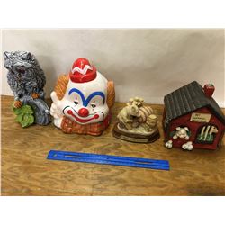 MISC LOT CLOWN PIGGY BANK OWL ETC