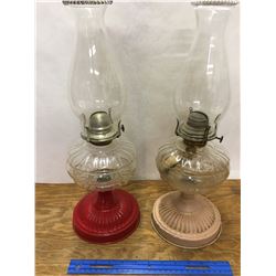PAIR OF OIL LAMPS TIN BASES