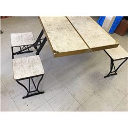 VINTAGE FOLDING "HANDY" CAMPING TABLE AND CHAIRS MADE BY MILWAUKEE STAMPING CO