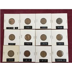 LOT OF 12 USA PENNIES BETWEEN 1910 - 1929