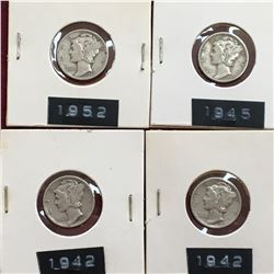 LOT OF 4 USA SILVER MERCURY DIMES