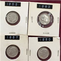 LOT OF 4 USA SILVER DIMES