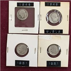 LOT OF 4 USA SILVER DIMES
