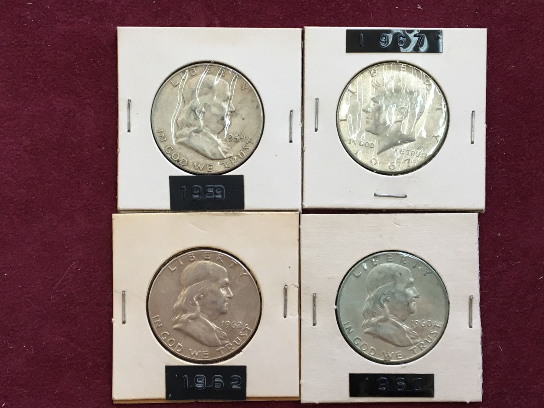 LOT OF 4 USA 50 CENT PIECES SILVER 1959 1967 1962 1960