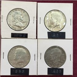 LOT OF 4 USA 50 CENT PIECES SILVER 1959 1965 1966 1967