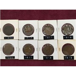 LOT OF 8 CANADA LARGE CENT PENNIES BETWEEN 1888 - 1920
