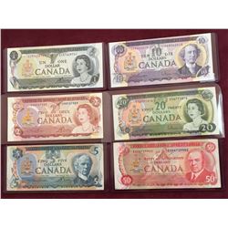 CANADA BANKNOTES DENOMINATIONS $1 $2 $5 $10 $20 $50 VARIOUS YEARS