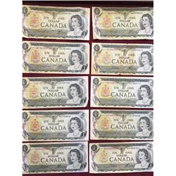 LOT OF10 1973 CANADA $1 BANKNOTES