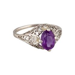 Gold/Amethyst Filigree Ring (Size 6 1/2)