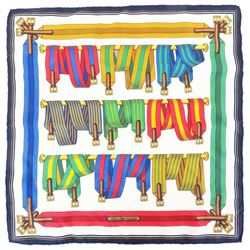 Authentic HERMES Belt Design Blue 100% Silk Pocket Square