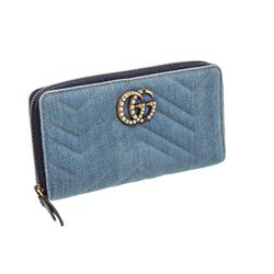 Gucci Blue Denim Marmont GG Peal Zip Wallet