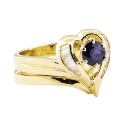 0.92 ctw Blue Sapphire And Diamond Ring And Band - 14KT Yellow Gold