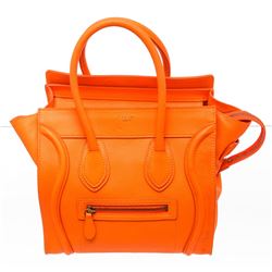 Celine Neon Orange Leather Micro Luggage Tote Bag