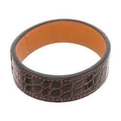 Hermes Brown Leather Crocodile Embossed Bracelet