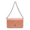 Image 3 : Chanel Peach Quilted Patent Leather Wallet on Chain Bag