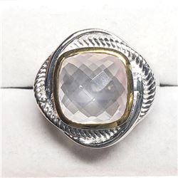Silver Brass Rose Quartz(5.9ct) Ring (~Size 9)(Ring is resizable for $40) (~weight 9.8g), Made in Ca
