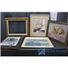 Image 1 : (4) Framed Pictures and Empty Frame - Sail Boat, Flowers, Ducks, Wolf