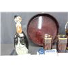 Image 3 : Vintage Tray, Bucket, (2) Glasses and Tong Set, Clown Decanter and Table Cloth and Napkin Set