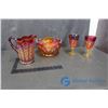 Image 1 : (4) Red Carnival Glass Pieces
