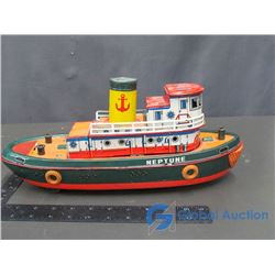 Neptune Battery Operated Japanese Friction Toy - Tug Boat - 15  Missing Battery Cover