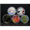 Image 2 : (5) 2006 Amercian Silver Eagles Hologramed, Colorized, Gold Plated in Very Nice Display Box
