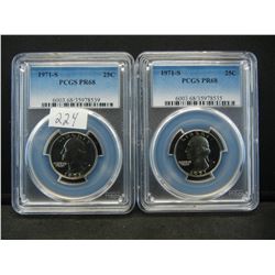 (2) 1971 S Washington Quarters PCGS PR68