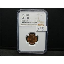 1954 S Lincoln Cent NGC MS66 RED Blazer