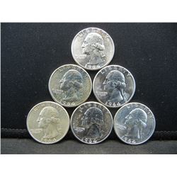(6) Uncirculated Silver 1964 Washington Quarters