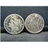 Image 1 : 1877 CC Seated Dime Damaged 1868 Three Cent Nickel
